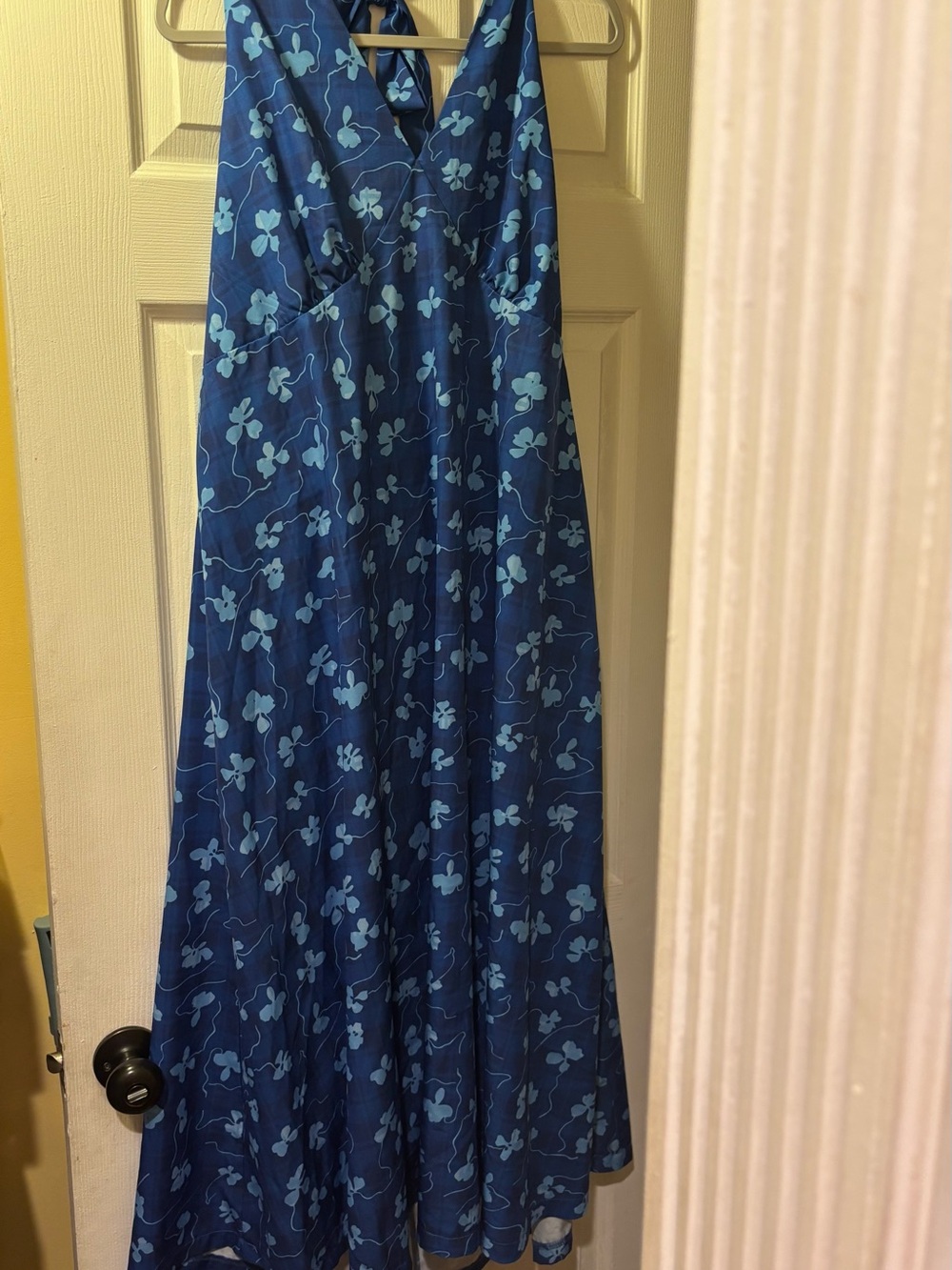 Blue Floral Halter Dress That Ties At The Neck